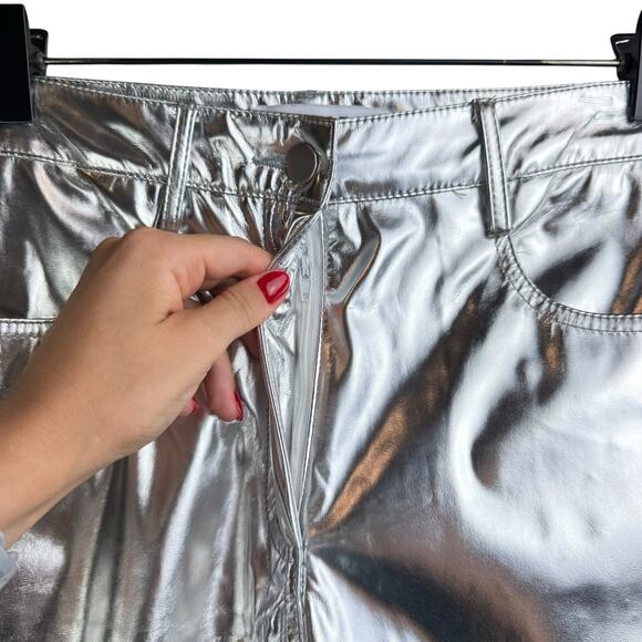 AMYLYNN NWT  Womens Lupe Silvery Metallic Straight Leg High Rise Trouser Pants - Picture 10 of 10